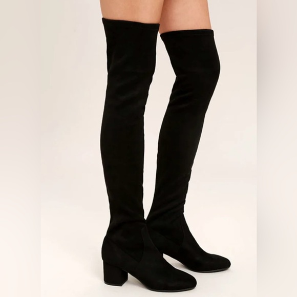 Steve Madden Isaac Black Suede Over the Knee Boots - Picture 2 of 8